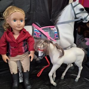 Our Generation 18inch Doll with White Horse, Foal and Accessories